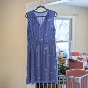 Blue Sleeveless Dress with Floral Embroidery